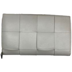 ●● BOTTEGA VENETA ラウンドファスナー財布 マキシイントレチャート 649607 ホワイト Cランク
