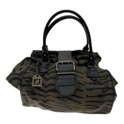 ●● FENDI フェンディ ハンドバッグ キャンバス ゼブラ柄 ロゴチャーム付 Bランク