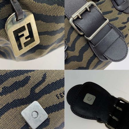  FENDI フェンディ ハンドバッグ キャンバス ゼブラ柄 ロゴチャーム付
