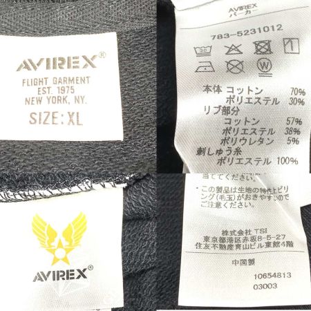  AVIREX アビレックス メンズ　ジップパーカーSIZE XL 783-5231012 ブラック