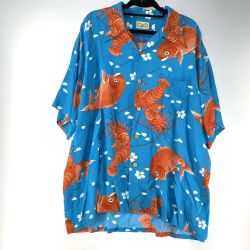 ●● SUN SURF サンサーフ メンズ衣料 アロハシャツ SYMBOL OF GOOD LUCK ブルー Bランク