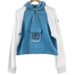 〇〇 ITALIYA イタリヤ 伊太利屋 レディース パーカー サイズ9 スカイブルー×ホワイト Bランク