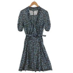 〇〇 Leilian レリアン レディース ワンピース 幾何学 サイズ11 ブラック×スカイブルー×ホワイト Bランク