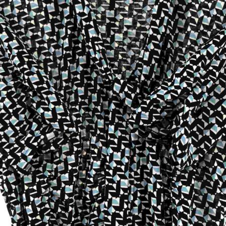  Leilian レリアン レディース ワンピース 幾何学 サイズ11 ブラック×スカイブルー×ホワイト