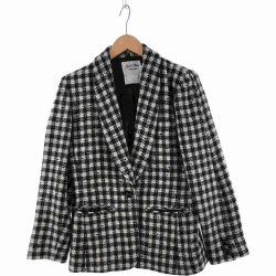 〇〇 TISSUE 十仁プラザ レディース ジャケット 千鳥格子 サイズ40 ホワイト×パープル Bランク