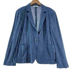 〇〇 Leilian レリアン NEMIKA　ジャケット ストライプ　サイズ13+ スカイブルー Aランク