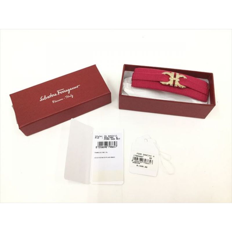 中古】 Ferragamo フェラガモ バレッタ ガンチーニ ショッキングピンク