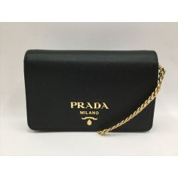 〇〇 PRADA プラダ チェーンウォレット サフィアーノ  1BP006 ブラック Aランク