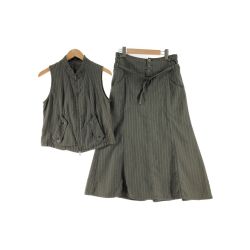 〇〇 TRUNK トランク レディース セットアップ ストライプ ベスト×ロングスカート サイズ38 カーキ Bランク