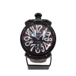 〇〇 GAGA MILANO ガガミラノ マニュアーレ 48 腕時計 SS×レザー 手巻き  5012/4S ブラック Bランク