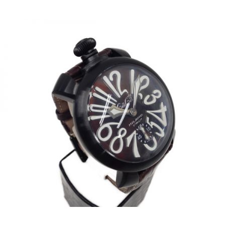  GAGA MILANO ガガミラノ マニュアーレ 48 腕時計 SS×レザー 手巻き  5012/4S ブラック