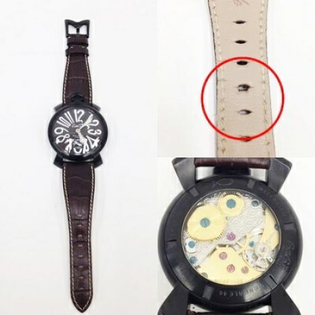  GAGA MILANO ガガミラノ マニュアーレ 48 腕時計 SS×レザー 手巻き  5012/4S ブラック