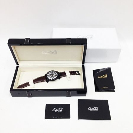  GAGA MILANO ガガミラノ マニュアーレ 48 腕時計 SS×レザー 手巻き  5012/4S ブラック