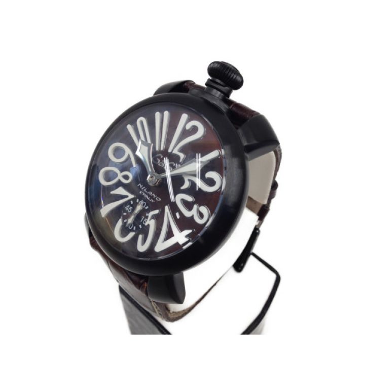 極美品◎GAGAMILANOガガミラノ マニュアーレ ブラックヴィンテージ腕時計 GAGA MILANO ガガミラノ マニュアーレ 48 腕時計 SS×レザー 手巻き
