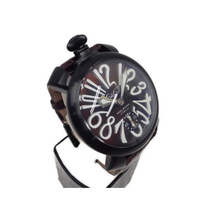 GaGa Milano 手巻き時計 黒 GAGA MILANO ガガミラノ マニュアーレ 48 腕時計 SS×レザー 手巻き