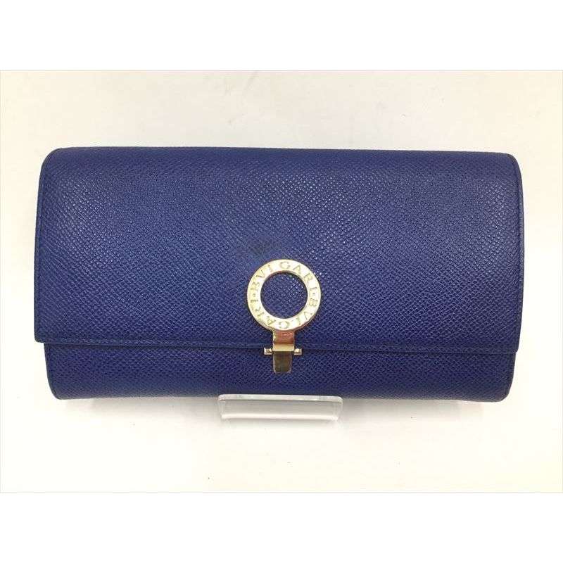 中古】 BVLGARI ブルガリ 二つ折り長財布 レザー ブルーダリア 36317