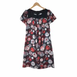 〇〇 PAOLA FRANI レディース ワンピース サイズ42 花柄×ドット ブラック Bランク