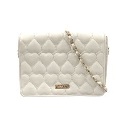 〇〇 MOSCHINO モスキーノ キルティング ハート チェーン ショルダー バッグ ホワイト Bランク