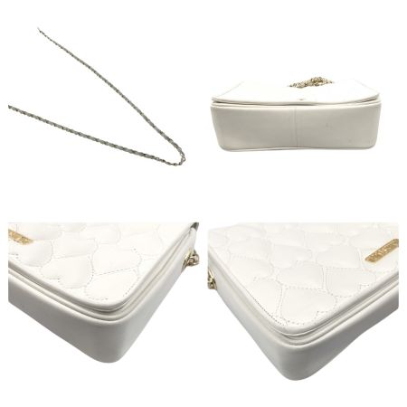  MOSCHINO モスキーノ キルティング ハート チェーン ショルダー バッグ ホワイト