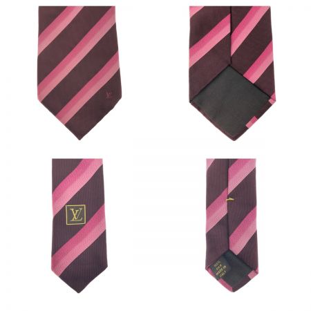  LOUIS VUITTON ルイヴィトン レジメンタルストライプ シルク ネクタイ レッド×ピンク