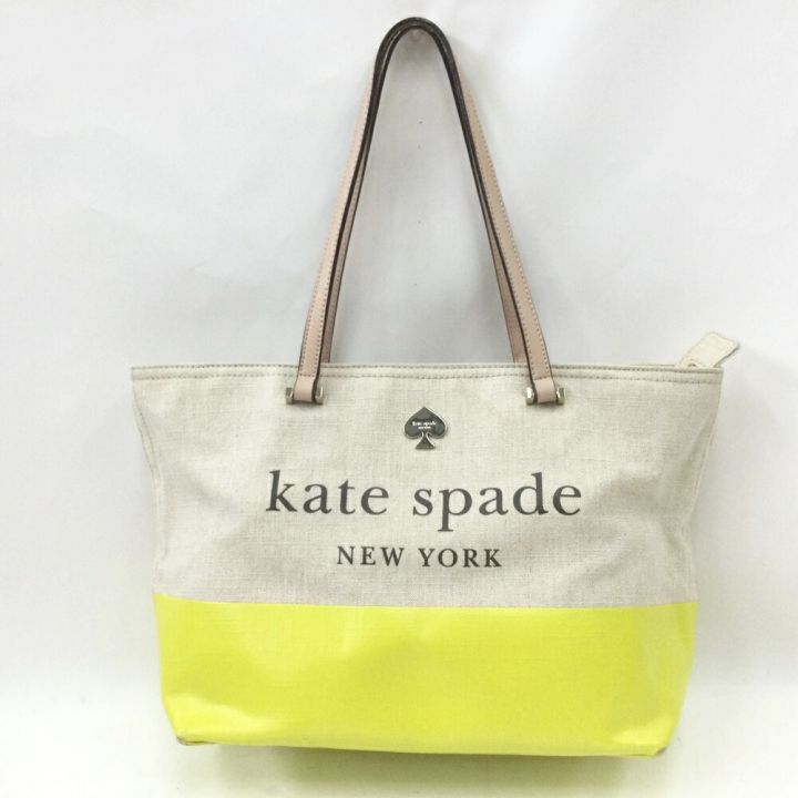 Kate Spade ケイトスペード トートバッグ キャンバス×レザー ネオンイエロー WKRU6947-563 イエロー ｜中古｜なんでもリサイクルビッグバン