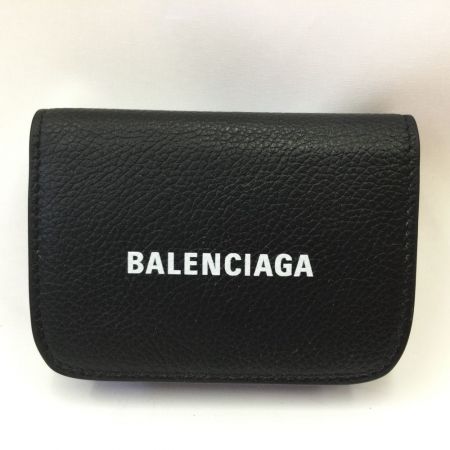  BALENCIAGA バレンシアガ 三つ折りコンパクトウォレット レザー  593813 ブラック Bランク