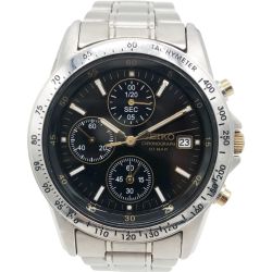 〇〇 SEIKO セイコー メンズ 腕時計 クロノグラフ 7T92-0DW0 ブラック x シルバー Bランク