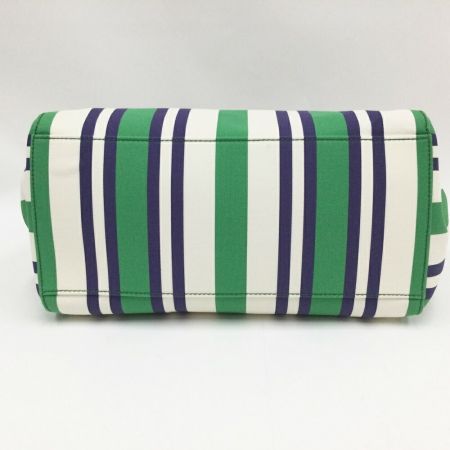  MIUMIU ミュウミュウ BORSA A MANO ストライプ キャンバス 2WAYバッグ トートバッグ 5BA111  グリーン