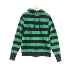 〇〇 WEST RIDE ウエストライド メンズ ジップパーカー ボーダー サイズ36 グリーン×ブラック Bランク