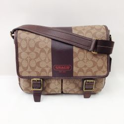 〇〇 COACH コーチ ヘリテージ・ストライプ シグネチャー ショルダーバッグ  F70077 ブラウン x ベージュ Bランク