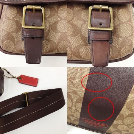  COACH コーチ ヘリテージ・ストライプ シグネチャー ショルダーバッグ  F70077 ブラウン x ベージュ