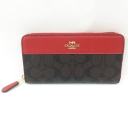 〇〇 COACH コーチ ラウンドファスナー長財布　 F76873 ブラウン x レッド Aランク