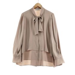 〇〇 Leilian レリアン レディース シャツ ブラウス サイズ13+リボン付き ベージュ Bランク