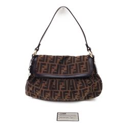 〇〇 FENDI フェンディ ズッカ セミショルダーバッグ ワンショルダー チャーム付 ブラウン Aランク