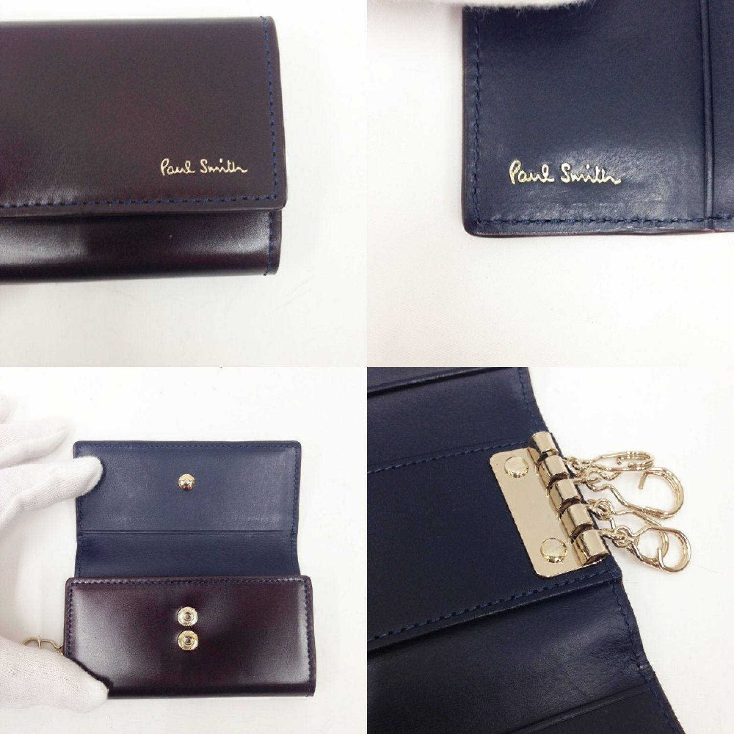 中古】 Paul Smith ポールスミス キーケース 4連 ブラウン x ネイビー