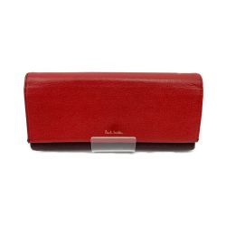 〇〇 Paul Smith ポールスミス レザー 長財布 レッド x ブラウン Bランク