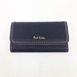 〇〇 Paul Smith ポールスミス クロスグレインキーケース　キーケース 4連 ブラック x ピンク Aランク
