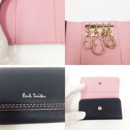 Paul Smith ポールスミス クロスグレインキーケース　キーケース 4連 ブラック x ピンク