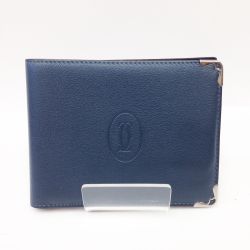 〇〇 Cartier カルティエ マストドゥカルティエ 札入れ 2つ折り財布 ネイビー Aランク