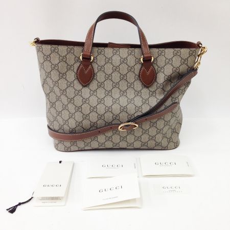  GUCCI グッチ GGスプリーム トートバッグ 2WAY ショルダーバッグ ハンドバッグ 473887 ベージュ x ブラウン