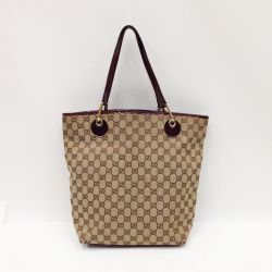 〇〇 GUCCI グッチ GGキャンバス トートバッグ　 ベージュ x ワインレッド 現状渡し Dランク