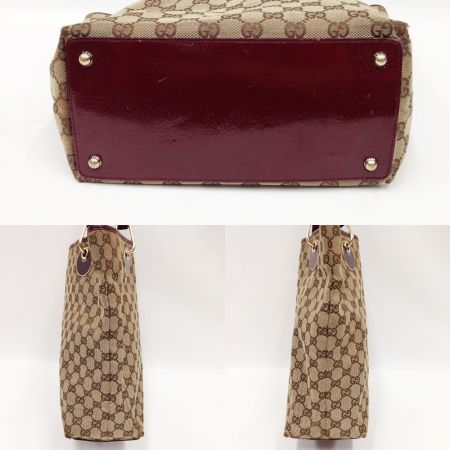  GUCCI グッチ GGキャンバス トートバッグ　 ベージュ x ワインレッド 現状渡し
