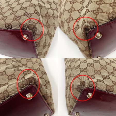  GUCCI グッチ GGキャンバス トートバッグ　 ベージュ x ワインレッド 現状渡し