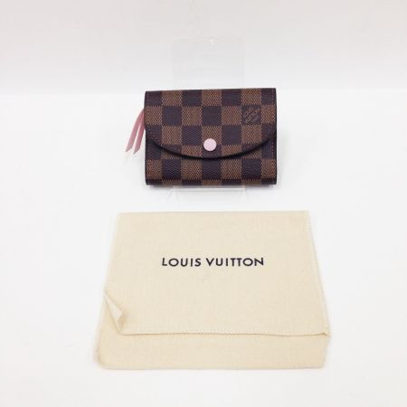  LOUIS VUITTON ルイヴィトン ダミエ ポルトモネ・ロザリ コンパクト ウォレット 財布 N64423 ブラウン x ピンク
