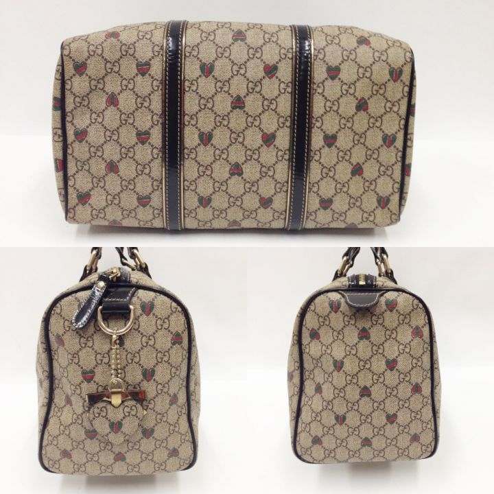 GUCCI グッチ GG ハートプリント ボストンバッグ 193603 ベージュ x ブラウン｜中古｜なんでもリサイクルビッグバン