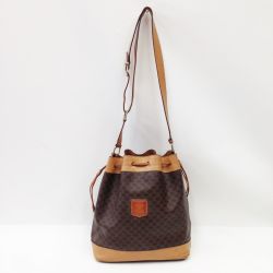 〇〇 CELINE セリーヌ マカダム柄 巾着ショルダー ショルダーバッグ ポーチ欠品 ブラウン Bランク