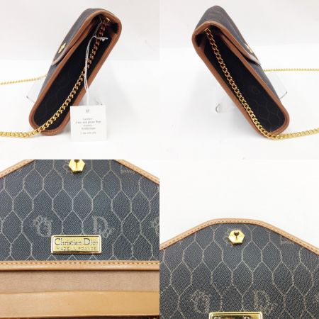  Christian Dior クリスチャンディオール ハニカム柄 チェーンショルダー ブラック