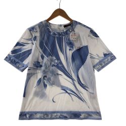 〇〇 LEONARD レオナール レディース カットソー 花柄 サイズ40 ホワイト×ブルー Aランク