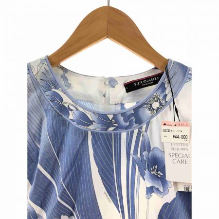  LEONARD レオナール レディース カットソー 花柄 サイズ40 ホワイト×ブルー