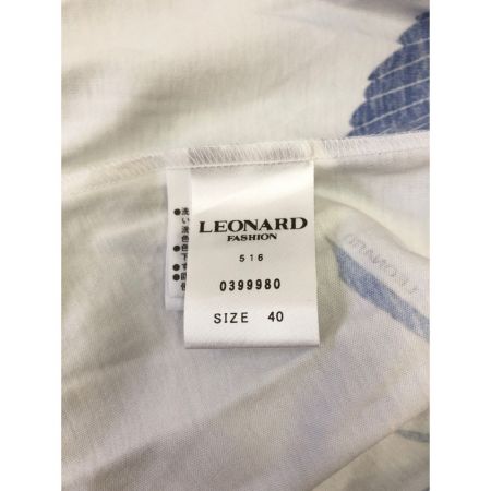  LEONARD レオナール レディース カットソー 花柄 サイズ40 ホワイト×ブルー